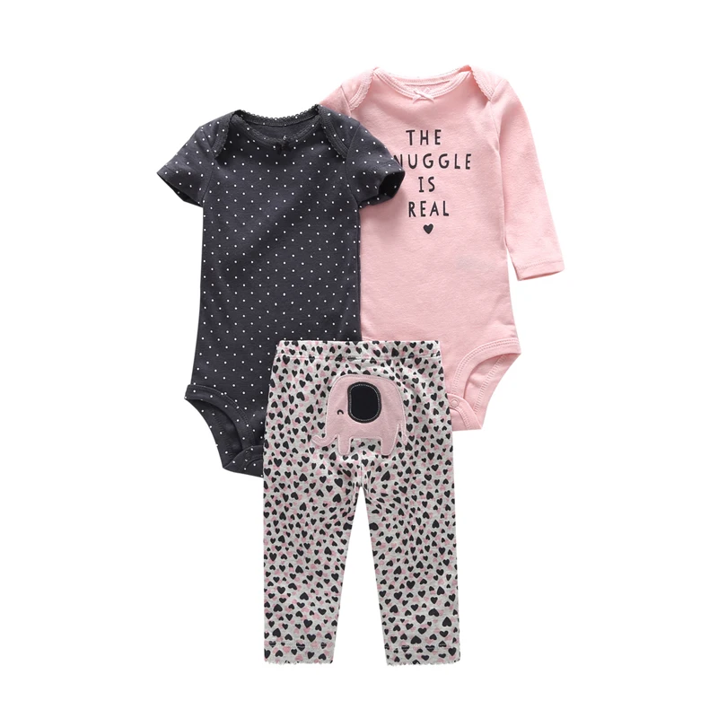 newborn girl boy set cotton infantil baby girl clothes long sleeve bodysuit letter+pants animal Elephant 3PCS pullover suit dot