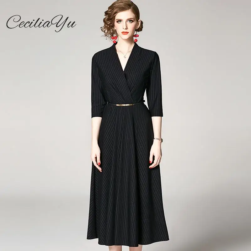 

Women's Wear Dress New Summer Dresses In 2019 Vintage /Long Dress V-neck Striped Pendant Dresses Ceciliayu Female Clothes