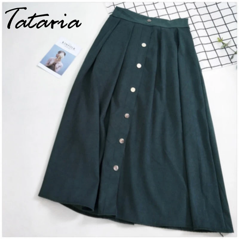 Tataria юбка с высокой талией для женщин Винтаж элегантный сплошной до середины икры юбки для женщин эластичный пояс А-силуэт юбка миди лето