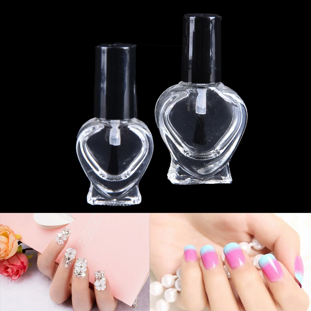 1PCS Empty Heart Shape Nail Polish Bottle Small Brush Nail Art