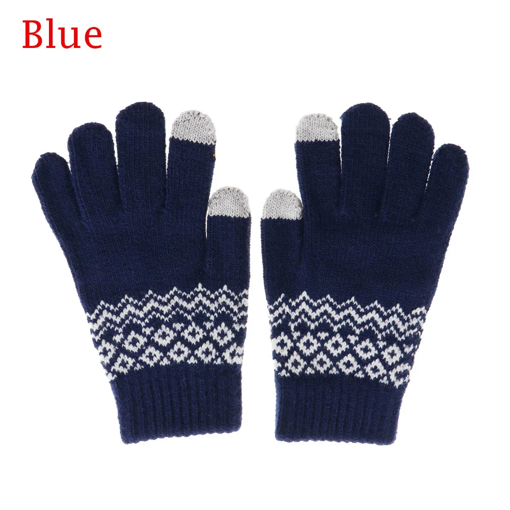 1 шт., мужские зимние теплые вязаные перчатки, гибкие перчатки на полный палец, утолщенные шерстяные кашемировые перчатки для смартфона, планшета - Цвет: Blue 3