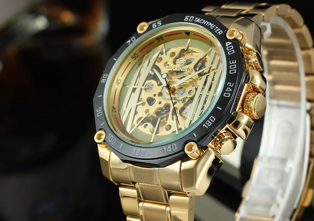 Новые роскошные известные лучшие брендовые автоматические Модные часы золотые часы из нержавеющей стали браслет скелетные часы с подарочной коробкой