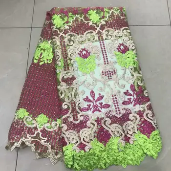 

2019 Latest African Lace Fabric High Quality Nigerian Lace Fabrics With Stones Embroidery French Tulle Lace Fabric 5 yards