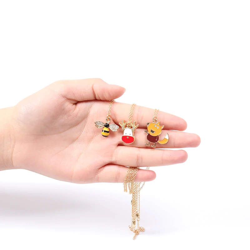 

New Lucky love heart Rhinestone Cartoon Kawaii Flower Cubic Zirconia Colorful Enamel Crystal animal Zircon charm chain necklace