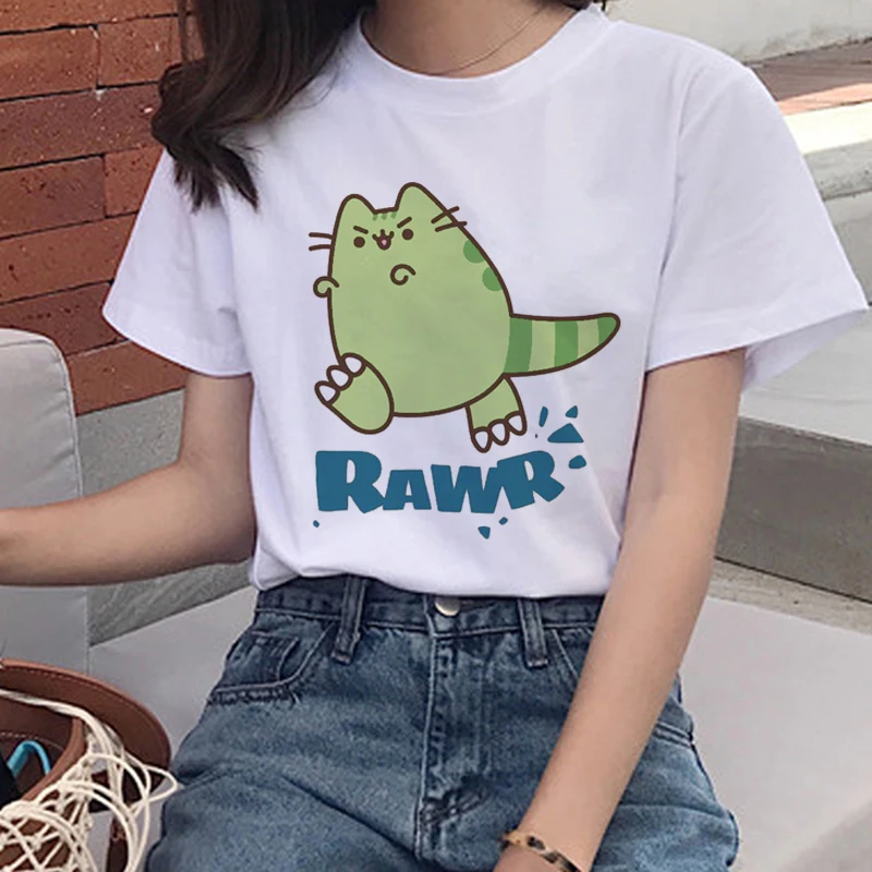 Kawaii Pusheen Cat, женские футболки, Harajuku Ullzang, забавная футболка, 90 s, мультяшный принт, футболка, графический корейский стиль, женские футболки - Цвет: 5546