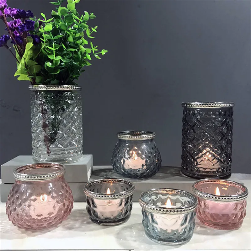 

Tea Light Glass Vase Candle Holder Wedding Table Color Romantic Candle Holders Antique Candlestick Home Decor 6 Colors 50ch021