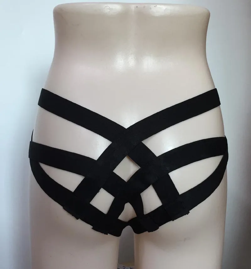 Пикантные Высокая Талия Tight Fit Strappy Связывание стринги выдалбливают черный Для женщин Панталоны панк дикие фантазии нижнее женское белье