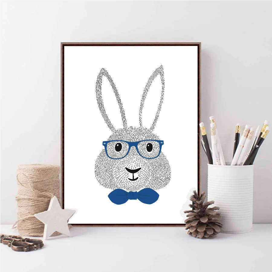 Modern Nordic Kartun Hewan Lucu Lembut Keren Kelinci Art Print