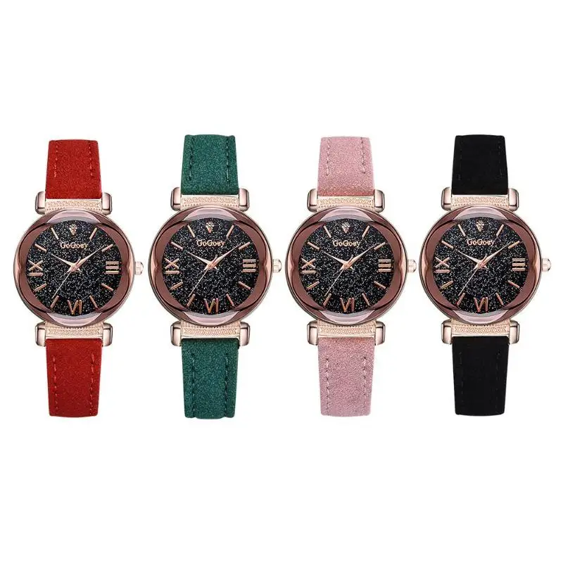 

Women Watch PU Band Starry Sky Roman Numeral Analog Quartz Wristwatch Gift