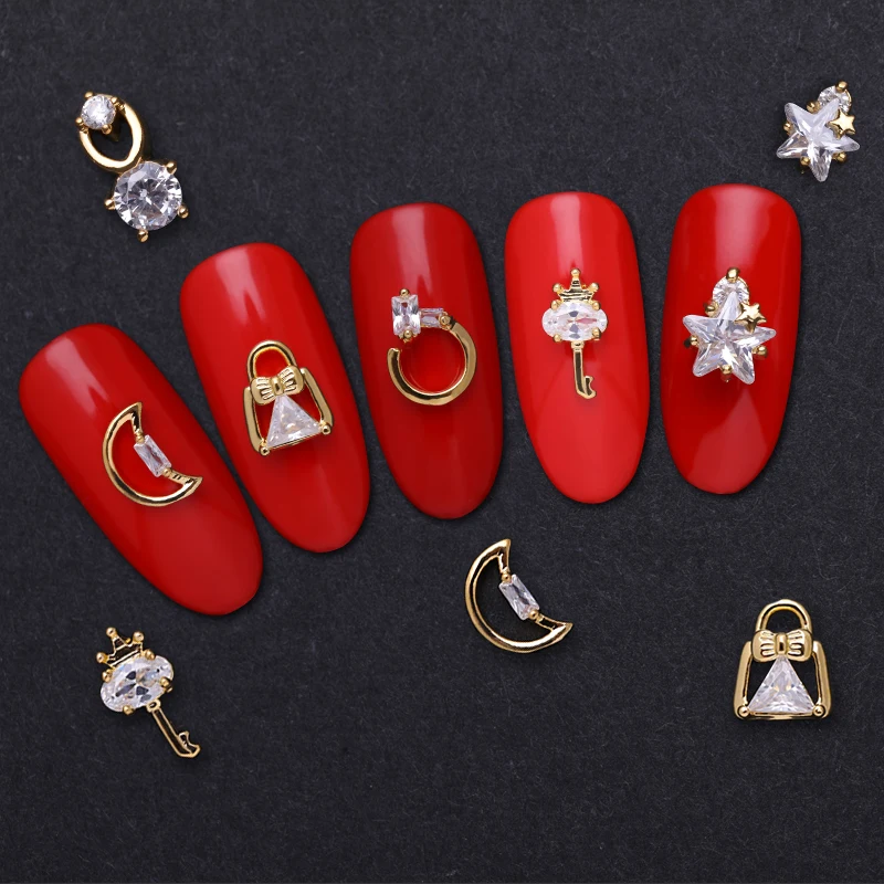 3/5Pcs Clear Rhinestones 3D Nail Art Decorations Metal Gold Studs Mixed Shape Flat Bottom Shining Charms DIY Accessories | Красота и