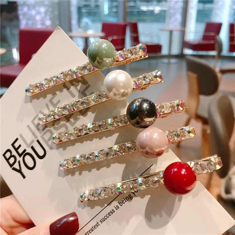 

Korea Rhinestone Highlights Beads Hairpins Clip Hair Accessories Rim Hair Clips For Women Hairpin Hair Bows Hairgrips Barrettes