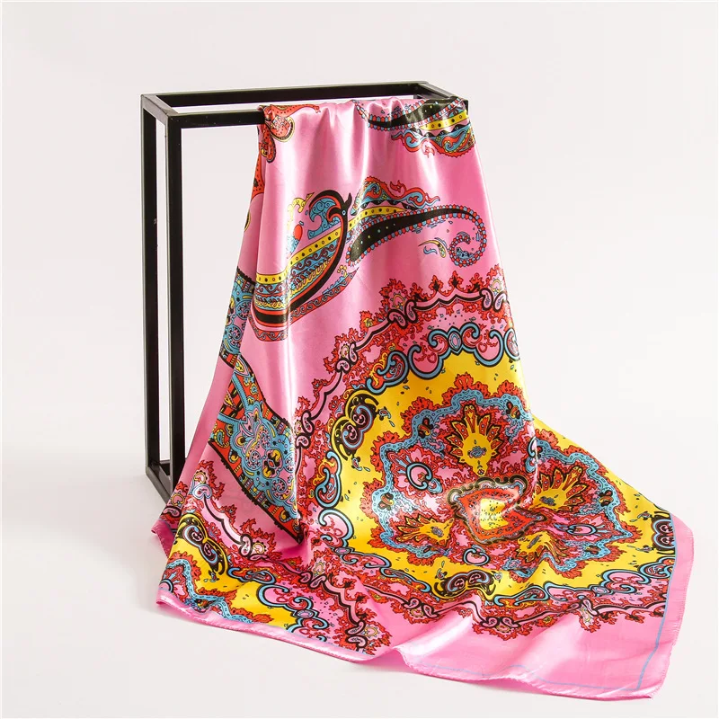 

Luxury Satin Silk Square Scarf Print Square Neck Hair Scarves Lady Elegant Hijab Female Headband Kerchief Scarfs 2019