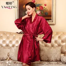 2017 Spring Silk Women Bathrobe Waistband font b Nightgown b font Red Sleepwear Large Size Autumn