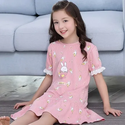 Девочки ночные рубашки pijama infantil детские пижамы для девочек кружевная ночная рубашка с круглым вырезом для девочек-подростков, летний халат, одежда для сна - Цвет: Синий