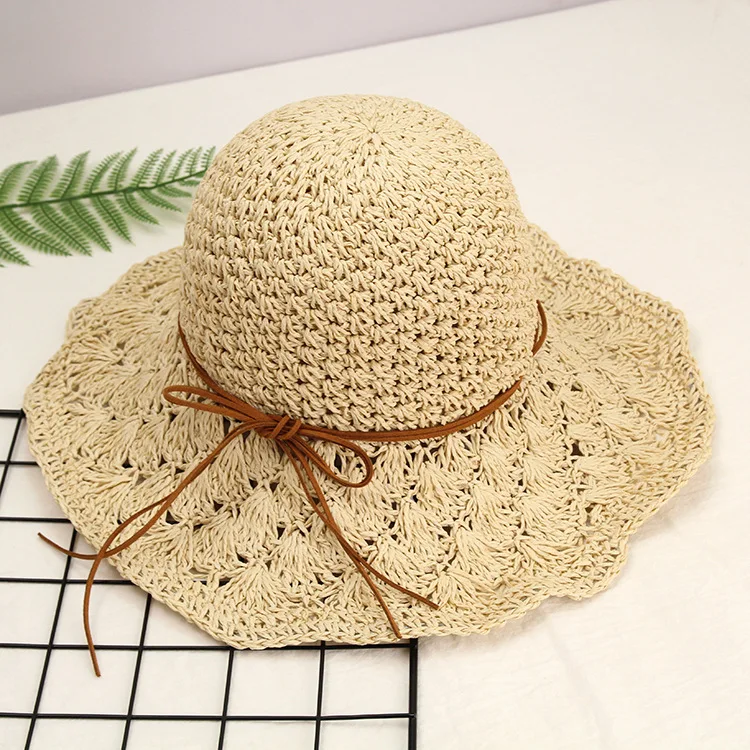 Новая модель, Корейская летняя соломенная шляпа, вязанная крючком, на крючках, с выемкой, с секцией, будет вдоль солнца, соломенная плетеная шляпа, солнцезащитная, Песочная шляпа - Цвет: Beige