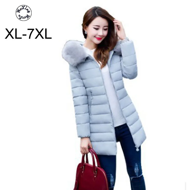 

Woxingwosu hooded parkas long coat thickening of cotton padded long jacket and cotton coat XL to 3XL 4XL 5XL 7XL