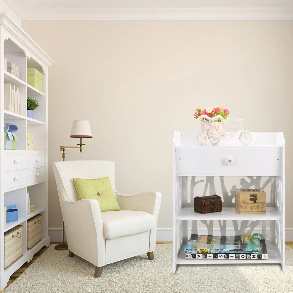 Bird Decor Coffee Table Nightstands Bedside Table Modern Wooden Cabinet Bedroom Storage Shelf Cupboard Living Room Furniture