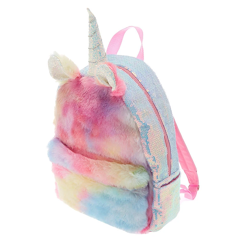 

Colorful Fur Unicorn Students Backpack Mermaid Sequins Children School Bags Mini Backpack for Teenager Girls Book Bag