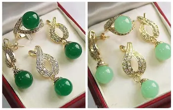 

Jewelry AAA 12mm Green jade Pendant Necklace Earrings Ring set have no box