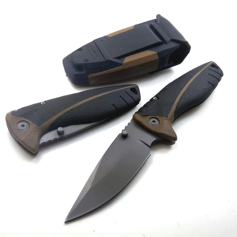 SDIYABEIZ folding knife Blade Titanium Huntting Survival Knives EDC Tool With Rubber Handle Mini Tactical Pocket Knife & Sheath
