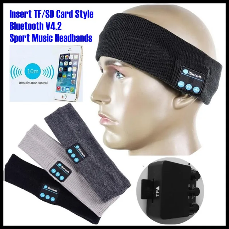 Insert TF Slot Wireless Bluetooth V4 2 Headset Stereo Headphone Hand free Music Magic Sport Smart Headbands Cap Mp3 Speaker Mic