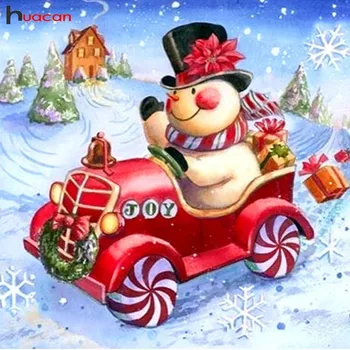 

HUACAN Diamond Embroidery Snowman DIY Christmas Diamond Painting Cartoon Car Full Square Drill Picture Of Rhinestone