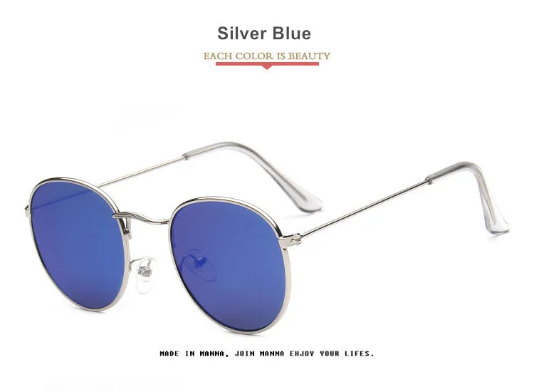 Oulylan круглые солнцезащитные очки в стиле ретро Для женщин Роскошные Брендовая Дизайнерская обувь сплав зеркало - Цвет линз: Silver Blue