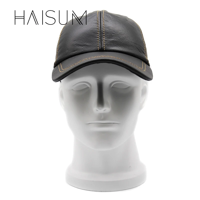 Бейсболка Haisum из натуральной кожи однотонная Кепка высокого качества для мужчин
