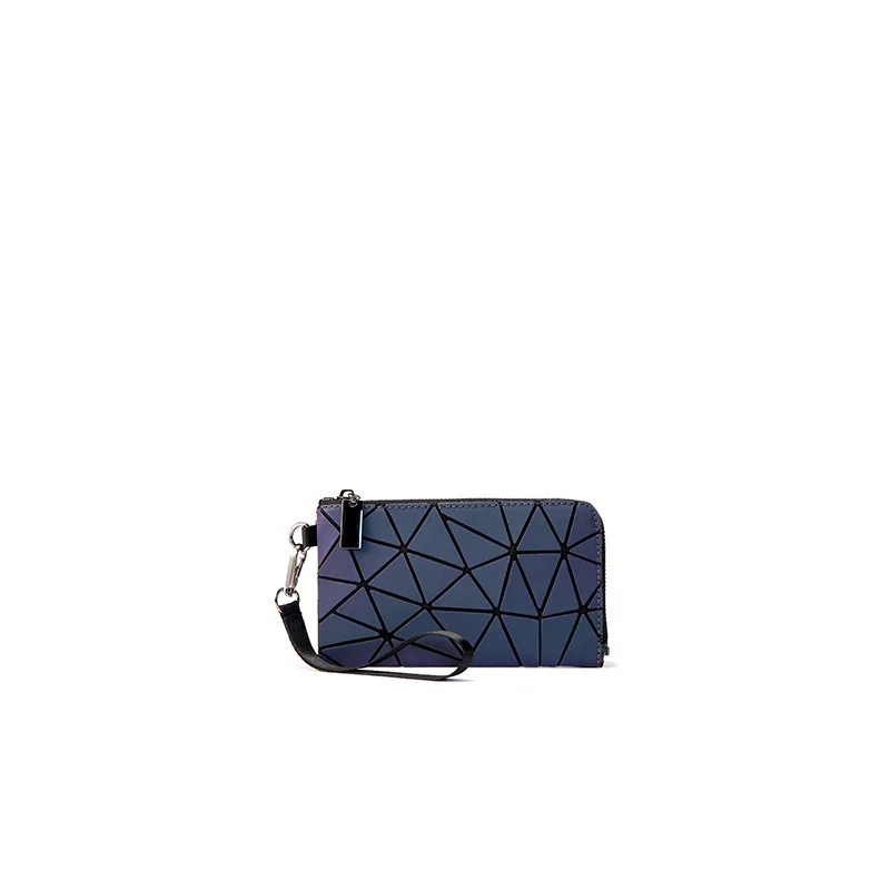 Женский маленький кошелек LOVEVOOK, повседневный клатча светящегося цвета с коротким ремешком, длинный кошелек для мобильного телефона, с геометрическим ромбическим рисунком - Цвет: Черный