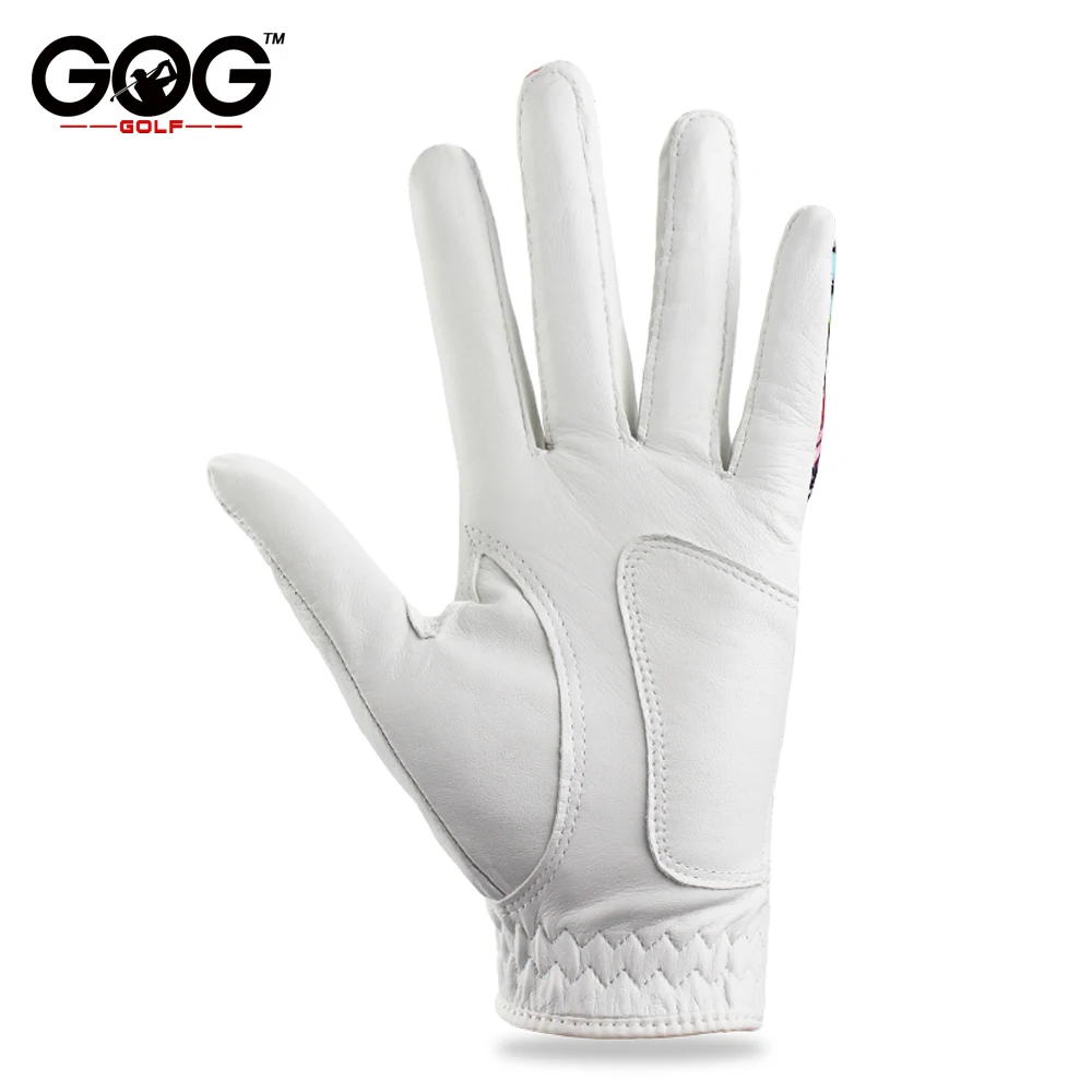 1 Pair GOG Golf Gloves Genuine Leather & Color Pattern Lycra left hand + right hand soft sports new gloves for woman lady girls