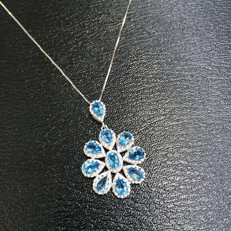 Qi Xuan_Blue Stone простой элегантный кулон Necklace_Real голубой камень ожерелье_ качество Directly ed_производитель напрямую