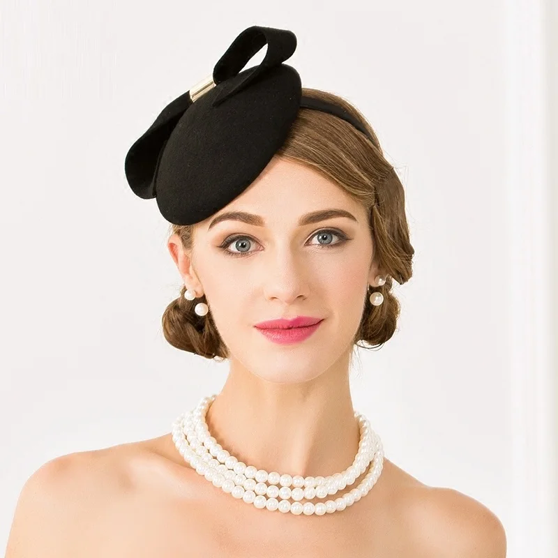

Lady Autumn New Woolen Hat Girls British Elegant Party Hat Female Fashion Woolen Church Cap Students Fedoras Cap B-7502