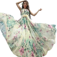 Vestido largo de gasa Floral de verano vestido Maxi tallas grandes celebridad/graduación/cena vestido playa vestidos veraniegos de novia(China)