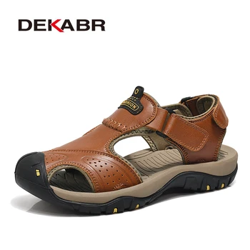 

DEKABR Mens Sandals Genuine Leather Summer 2020 Brand New Beach Men Wading Water Sandals Breathable Slippers Men Casual Shoes