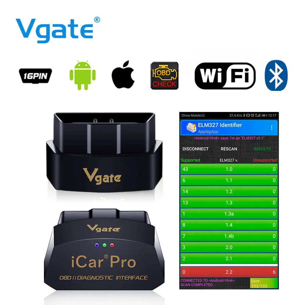 Vgate iCar Pro wifi OBD2 сканер elm 327 Wi Fi v1.5 Диагностический инструмент для Android/IOS OBD 2