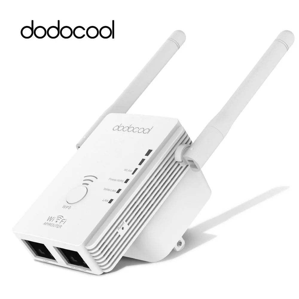 dodocool N300 Mini WiFi Repeater / Router / Access Point WiFi Range Extender with 2 External Antennas WPS Protection EU/US Plug