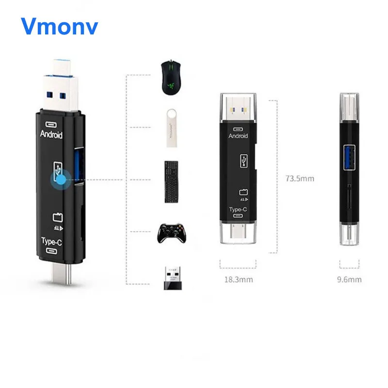 Vmonv 3 в 1 картридер Type C высокоскоростной USB 2 0 TF Micro SD адаптер для чтения карт OTG
