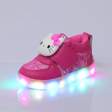 2017 New Design Spring Autumn Girls Hello Kitty Light Shoes For Children Cartoon LED flash Kids Sneakers For Girls Flats Shoes