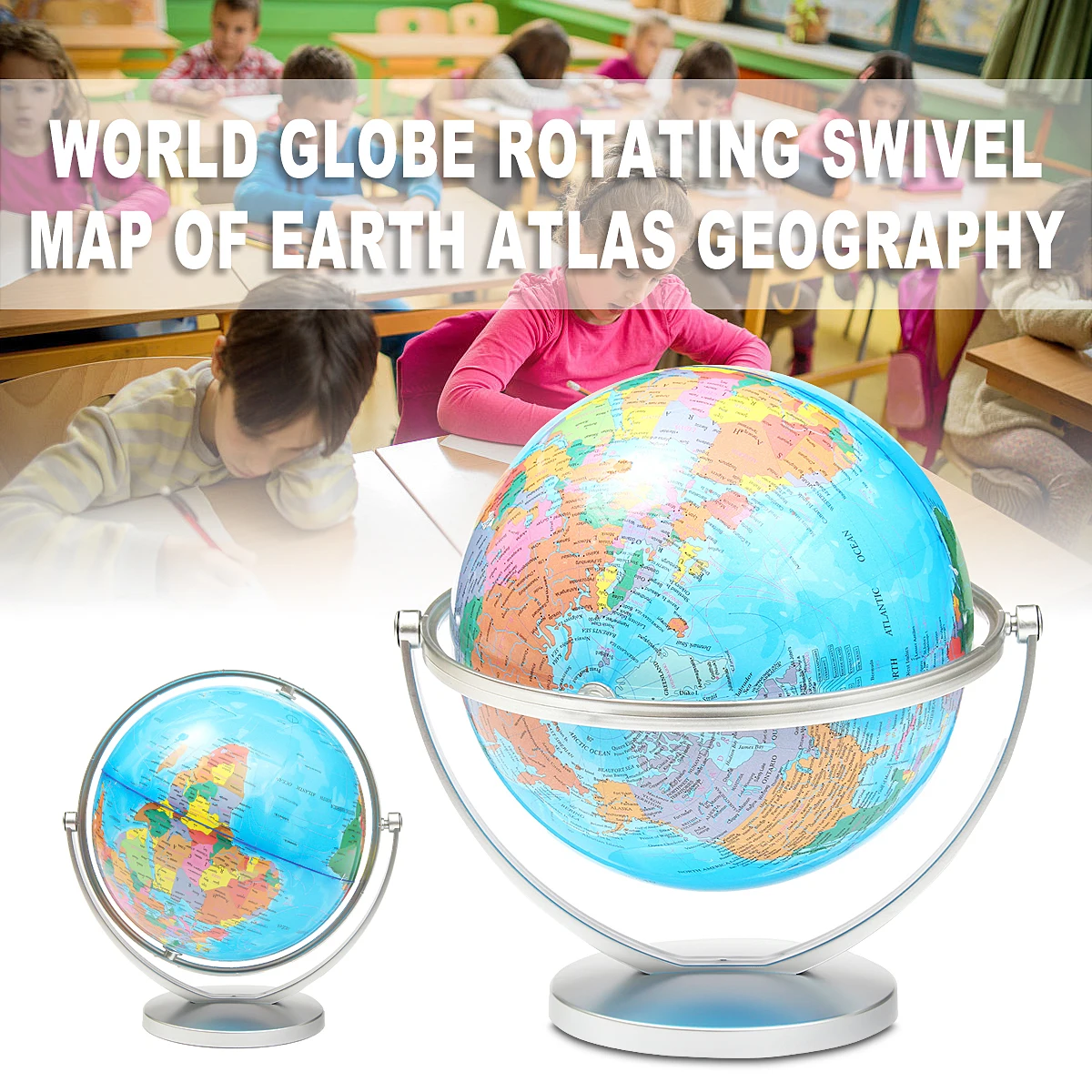 

20cm World Map Terrestrial Globe Rotating Map of Earth Birthday Christmas Gift Home Office Decor Geography Educational Tool