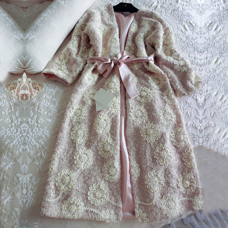 Роскошный женский халат с цветочной вышивкой из шелка и бархата, комплект из 2 предметов, Элегантные ночные рубашки с длинным рукавом, утолщенная Пижама, банный халат 2269