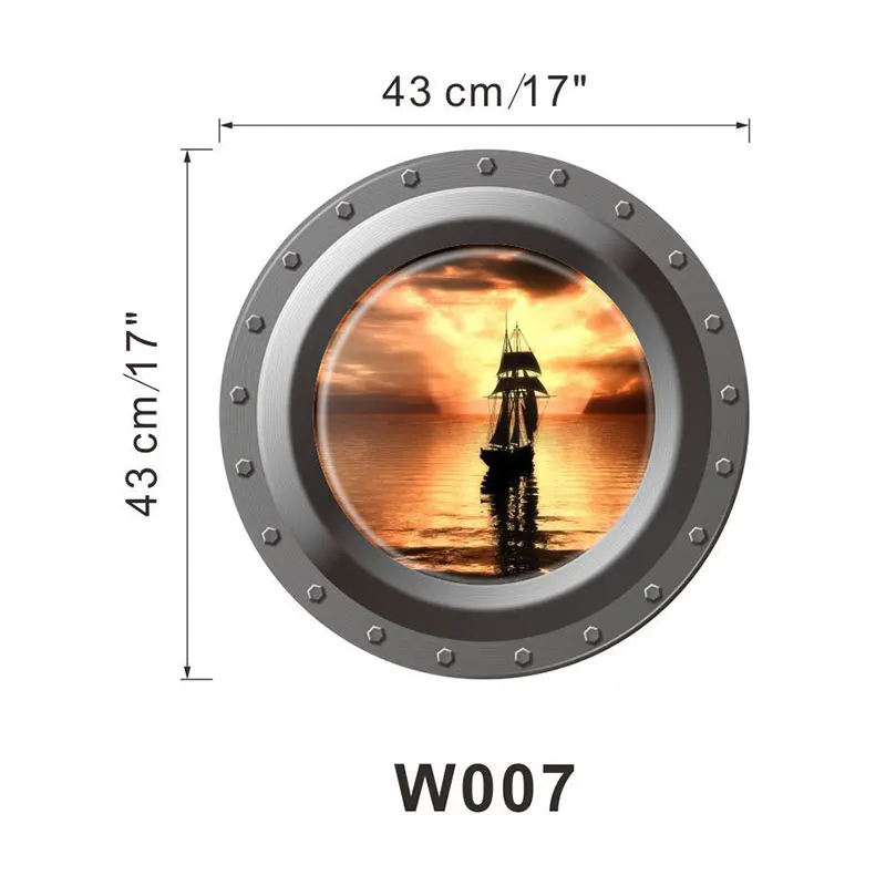 Креативный домашний Декор 3D наклейки на стену с изображением подводной лодки закат пиратский корабль узор для холодильника, двери, настенная плитка декор 43x43 см - Цвет: Фиолетовый