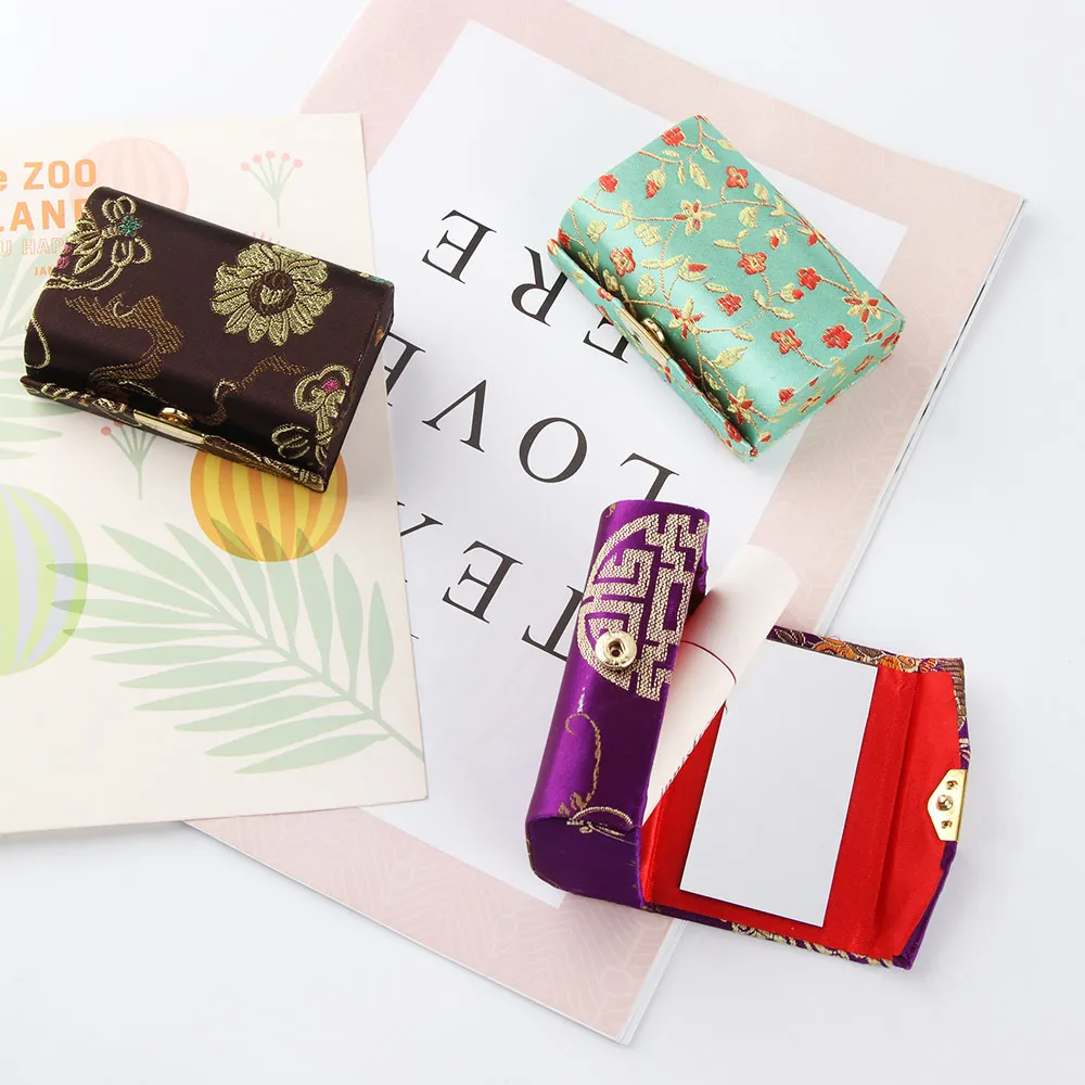 

1PC Double Lipstick Case Womens Silk Brocade Craft Lipstick Holder case with mirror Makeup Accessorices Random Color ! !!
