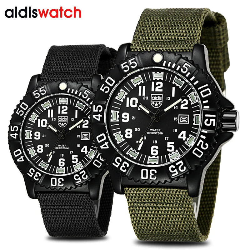 

Men Watches Fashion Nylon Canvas Fabric Strap Military Army Green Watch For Men Male Quartz Wristwatch Aidis Luxury Brand Watch