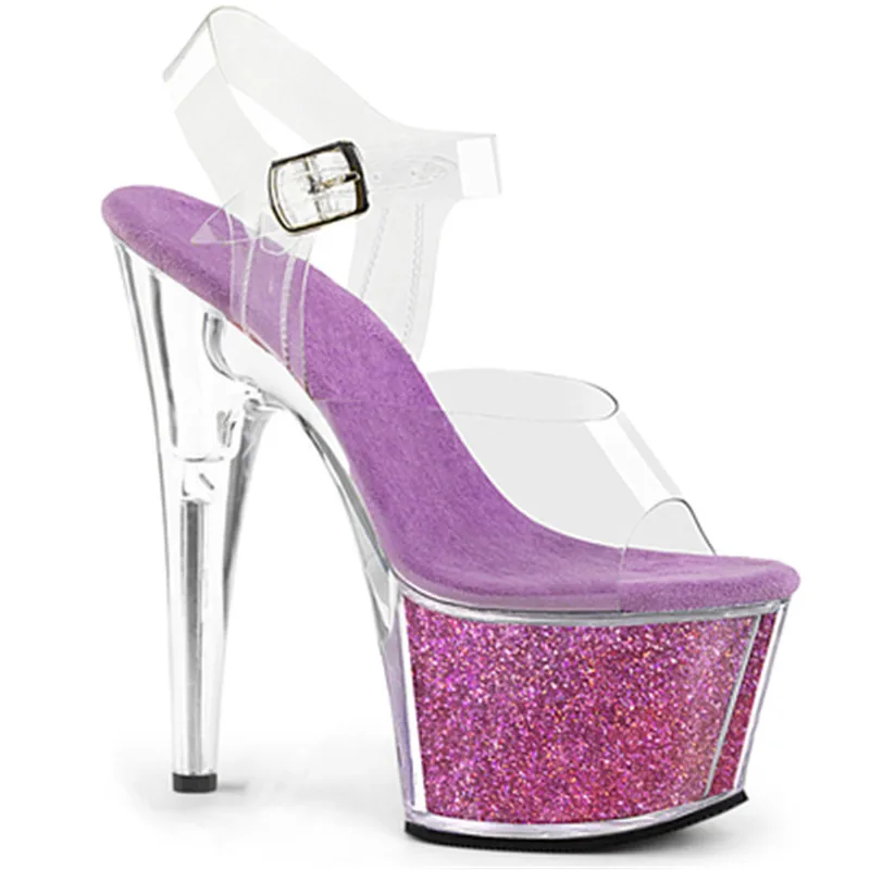 

Sexy high-heel 15cm clear crystal sandals with waterproof platform, sexy nightclub model Sandals