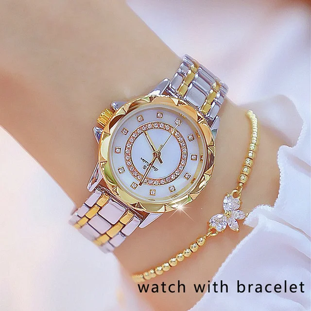 Diamond Women Luxury Brand Watch Rhinestone Elegant Ladies Watches Gold Clock Wrist Watches For Women relogio feminino - Цвет: silver gold bracelet