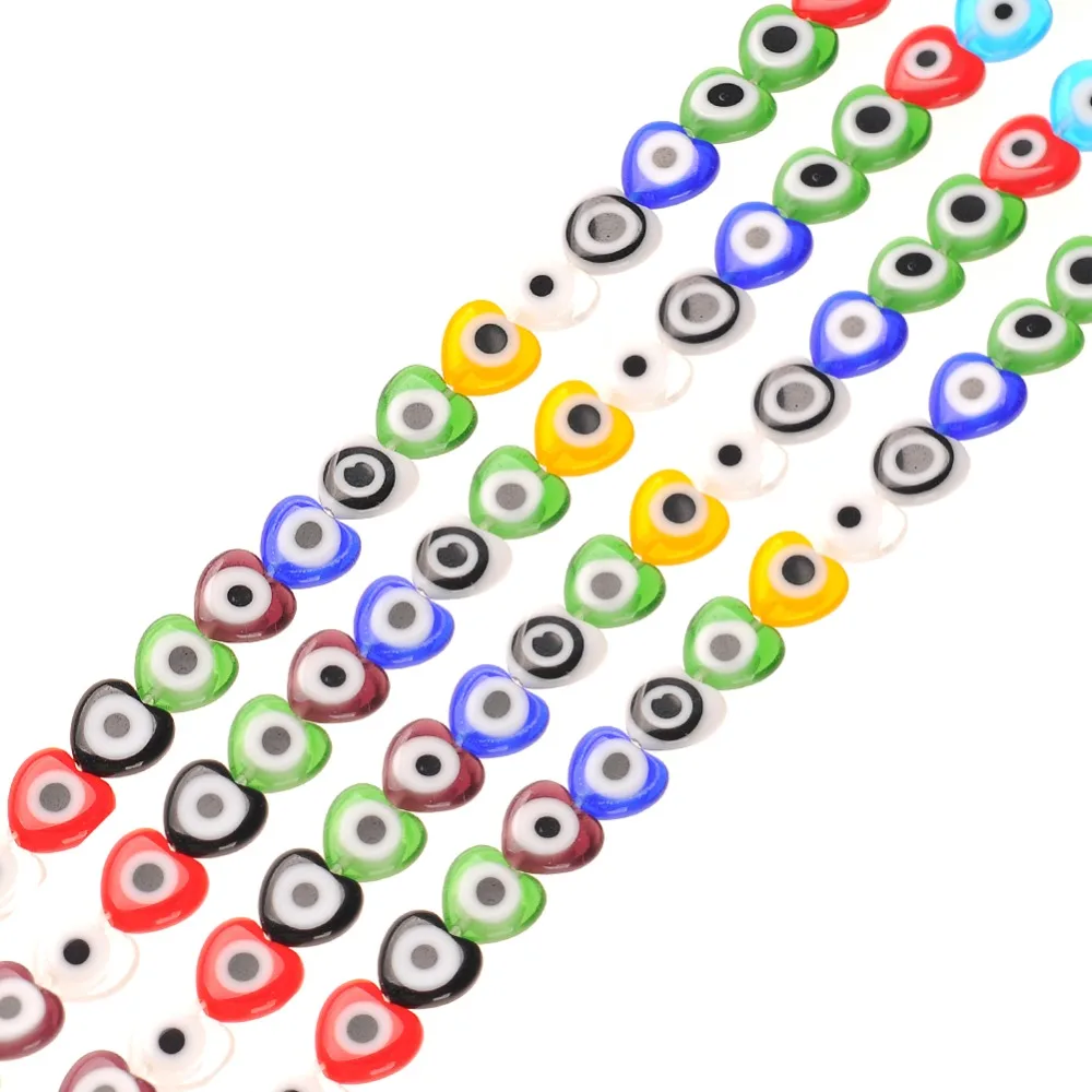 

9mm Color Mixed Heart Flat Evil Eye Beads Turkish Loose Lampwork Glazed Glass Beads for Bracelet Necklace DIY Jewelry Making