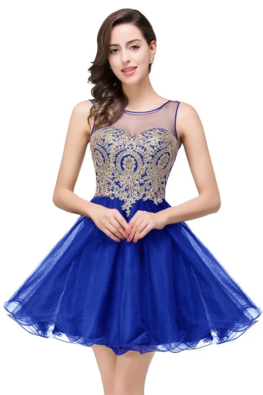 Элегантный бордовый темно синие лиловый фатин короткие платья для невесты без рукавов трапециевидной формы Свадебная вечеринка платье гость vestido - Цвет: Royal Blue