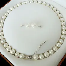 8 мм белый акойя оболочки жемчужные круглые бусины ожерелье+ серьги ювелирный набор 1" AAA