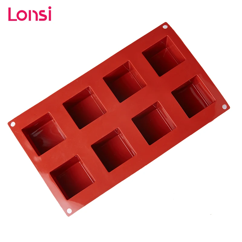 

LONSI 8 Holes Small Square 3D Shape Non-Stick Silicone Cake Mold for Baking DIY Jelly Muffin Mousse Ice-creams Chocolate Tool