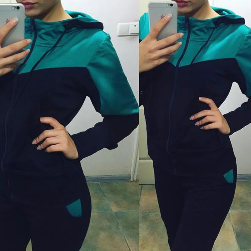 

Tracksuit Two-Piece Suits Of Women Fashion Casual Spliced Hooded Sweatshirt + Long Pants Sports Suits for Women two-piece set